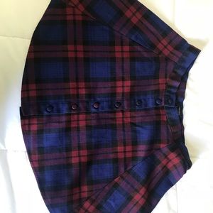 Blue and purple PLAID button-down mini skirt